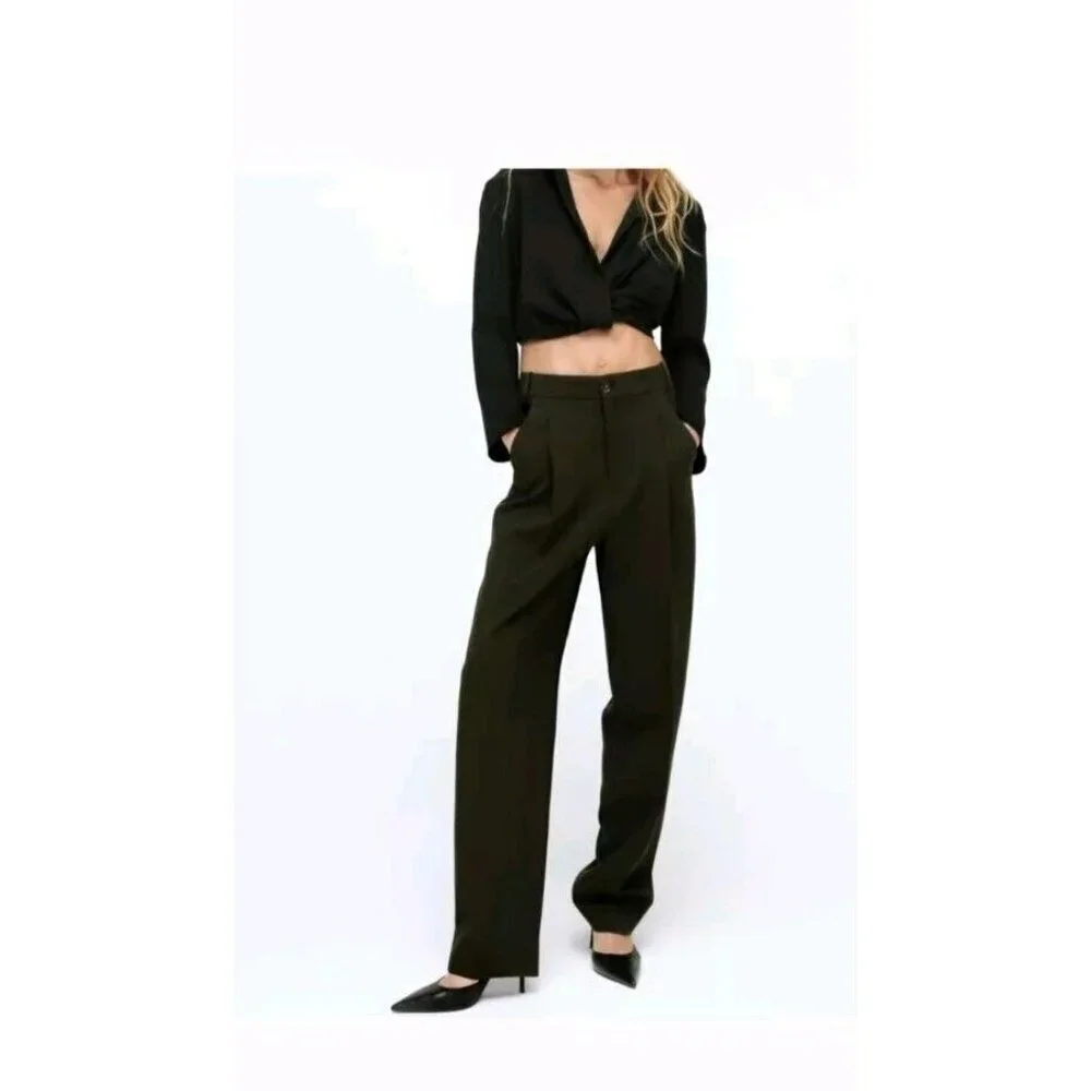 ZARA WOMAN NWT FW21 GREEN MID-RISE PANTS ALL SIZES 2761/266 13.5